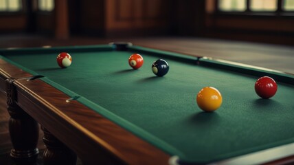 Pool balls on a table in a classic game room