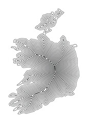 Abstract map of Ireland showing the country border buffered inside with black tapering lines