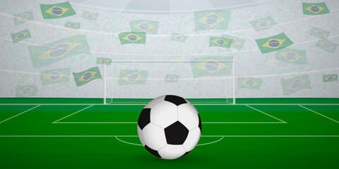 Brazilian Football Arena Full of Fans with National Flags, Sports Event Illustration.