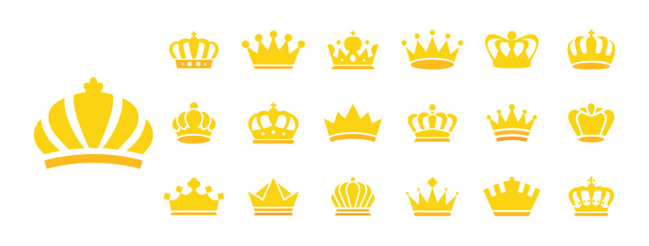 Golden Crown Icons Set for Royalty and Luxury Designs, Collection of Gold Crowns, Perfect for Branding and Design. - Powered by Adobe