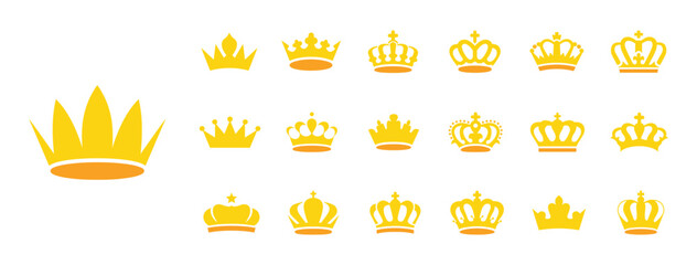 Royal Crown Icons Set, Golden Elements for Design Projects, Luxury Crown Vector Set, Golden Icons on White Background.