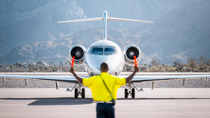 private jet receives taxiing instructions