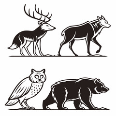 Wild animal silhouette vector illustration collection set icon of horse, deer, tiger, elephant, giraffe, and other mammals