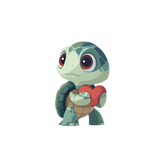 Fototapeta premium Eco-friendly pet Cute turtle character holding a heart, white isolate background