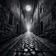Naklejka premium Narrow cobbled stark contrasty image