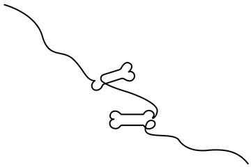 Continuous one-line drawing of a dog bone background vector illustration