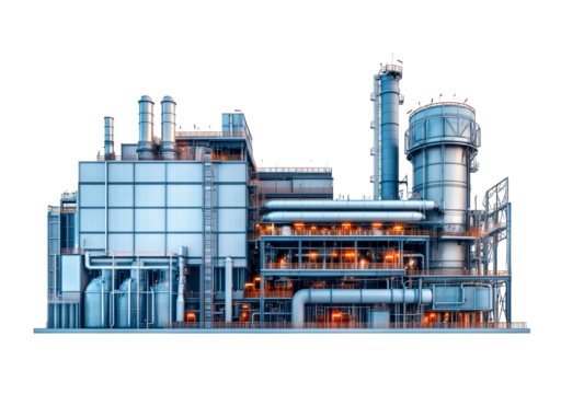 Modern industrial factory building isolated on transparent background