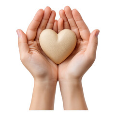 Fototapeta premium Hands Holding Heart Clay Art Studio in Soft Earth Tones, Isolated on Transparent Background