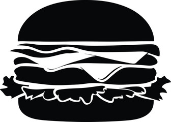 Striking black and white vector illustration of a burger silhouette.