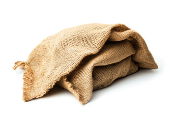 Folded Burlap Sacks Isolated on White Background