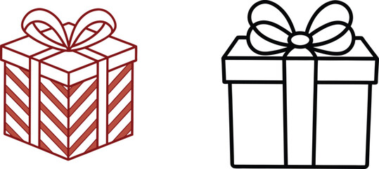 Two Gift Boxes With Ribbon Outlines In Red And Black Color Styles