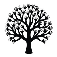 Tree made of hand silhouette on white background.
