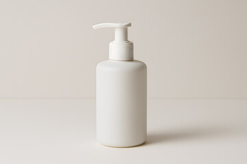 White pump bottle on a minimalistic background  