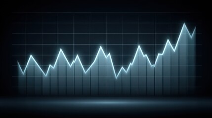 Fototapeta premium Dynamic glowing financial chart with increasing trend line graph representing data analysis and market growth on dark background with grid layout