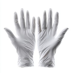 Obraz premium Pair of latex surgical gloves with hands facing up on white background