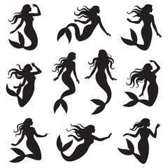 mermaid Vector Black silhouettes. with white background