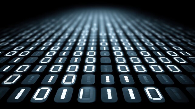 Abstract digital binary code in glowing blue numbers streaming in a grid pattern representing data transfer technology computer programming digital encryption visual - Powered by Adobe