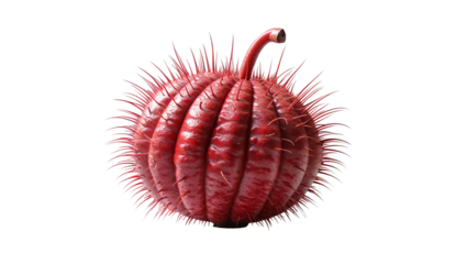 Unique Alien Fruit Red Spiked Ball With Stem Isolated On White Background