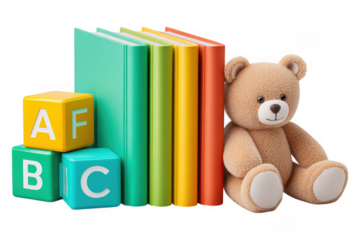 Engaging Early Childhood Education with Flashcards and Playful Blocks, Isolated on Transparent Background