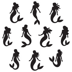 Fototapeta premium mermaid Vector Black silhouettes. with white background