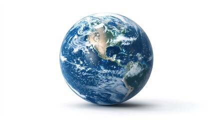 Planet earth rotating showing north and south america on white background