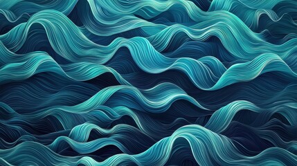 Obraz premium Curved lines and dynamic waves in shades of blue and green create a mesmerizing abstract design that evokes the movement of water. The artwork captures fluidity and depth