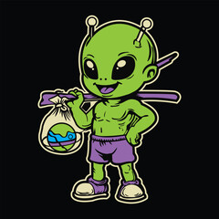 Retro alien character graphic design.