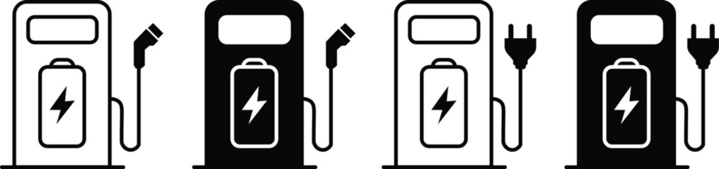 Electric car with plug icon symbol, EV car, Green hybrid vehicles charging point logotype, Eco friendly vehicle concept. Vector illustration
