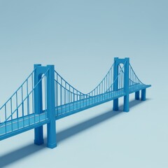 Fototapeta premium Minimalist blue suspension bridge on monochrome background for modern design concepts
