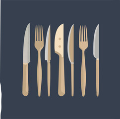 Collection of Flat Style Cutlery Icons Knives and Forks