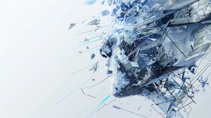 This abstract artwork visually represents the concept of fragmentation, merging digital elements and geometry to create a thought-provoking design.