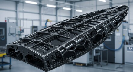 Advanced Graphene Composite Aircraft Wing Structure - Futuristic aerospace engineering, showcasing innovative graphene composites, lightweight design, enhanced strength, sustainable manufacturing