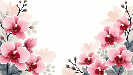 Fototapeta premium A white background with pink flowers on it