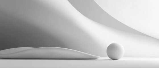 Minimalist white abstract background with sphere and smooth shape, showcasing clean design and modern architecture Concept of simplicity, elegance, and purity