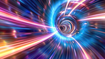 Obraz premium Abstract of line glowing vivid light with fractal style effect. Futuristic style vortex or portal scene with vividness of seamless pattern in space. Spiral on universe scene perfect for design. AIG53.