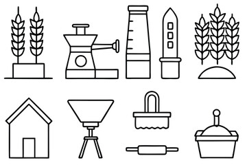 Various Grain Mills Vector Illustration