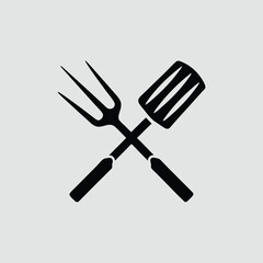 Crossed Grill Fork and Spatula Icon Black Silhouette