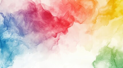 Fototapeta premium This artwork features a dynamic blend of colors swirling together, showcasing reds, blues, yellows, and greens in an abstract, watercolor-inspired style. The vivid hues create an energetic atmosphere