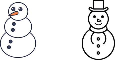 Two Snowmen Illustration Set Winter Holiday Season Celebration Isolated Design
