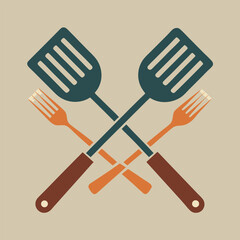 Crossed Spatulas and Forks Kitchen Utensil Design