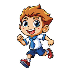 Obraz premium Happy cartoon boy running in school uniform