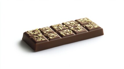 A stack of chocolate bars with a pistachio filling, placed on a marble surface, showcasing an appealing combination of flavors.