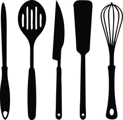 Collection of Black Silhouette Kitchen Utensils