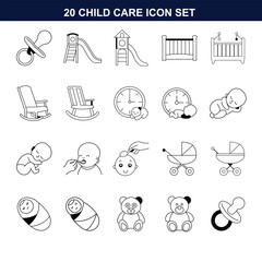 full editable line art icon set of child care 