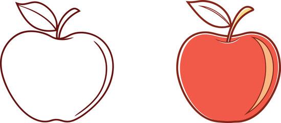 Apple Illustration Red And Outline Vector For Graphic Design And Education Resources
