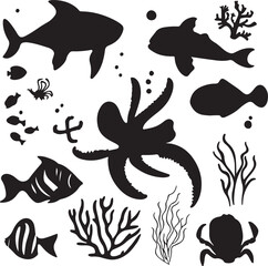 Naklejka premium Sea life vector silhouette isolated on white background