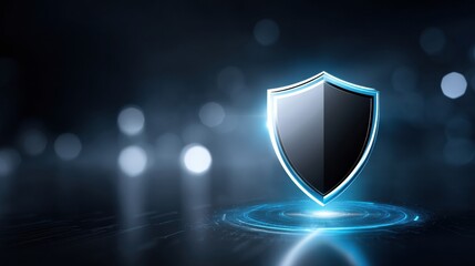 A glowing digital shield symbolizing security and protection in a high-tech environment.