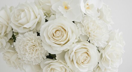 Obraz premium Elegant White Roses Soft Light Bouquet. AI Generated