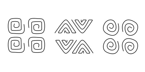 Set of hand-drawn geometric figures with strokes, ideal for use as icons on t-shirts, caps, etc.