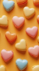 Obraz premium Colorful Heart Shaped Macarons on Vibrant Orange Background